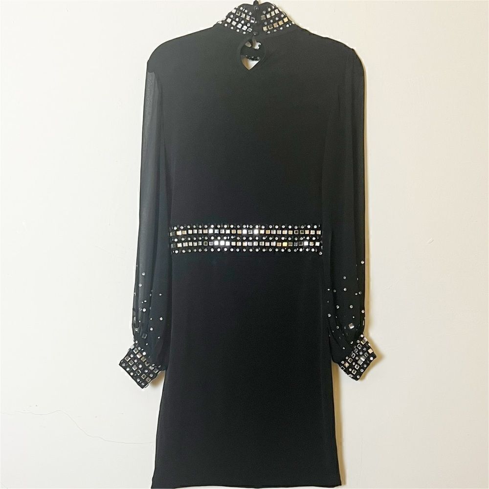 Kiki Riki Jewel Embellished Sheer Sleeve Choker Bodycon Dress, Size Medium Black - Picture 8 of 17